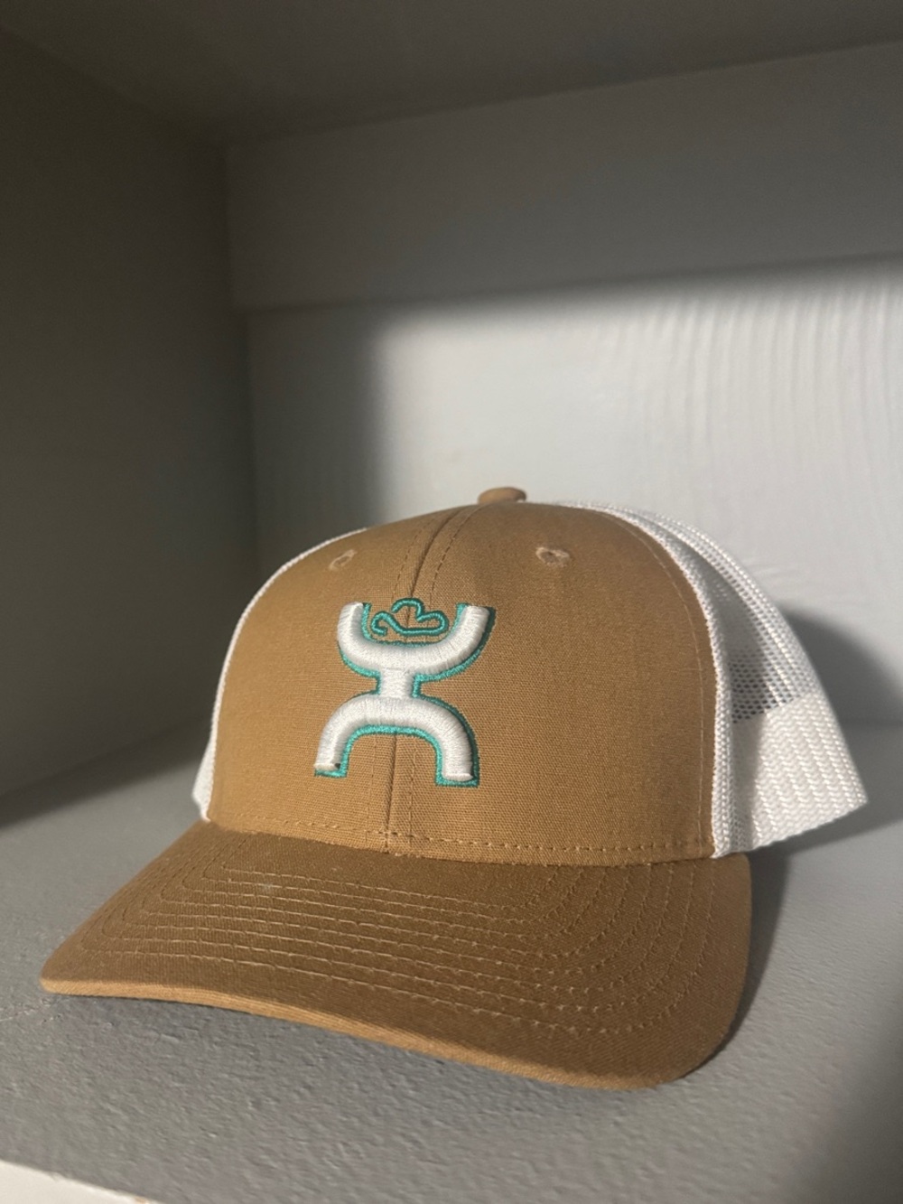 Hooey Brown and White Trucker Hat with Teal Accent